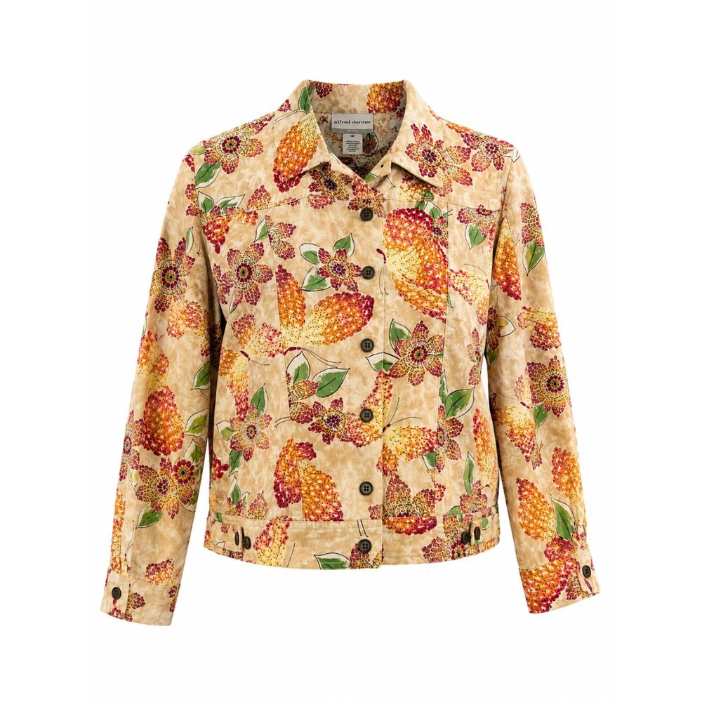 Alfred Dunner Petite 12P Floral Print 100% Cotton Button Front Jacket